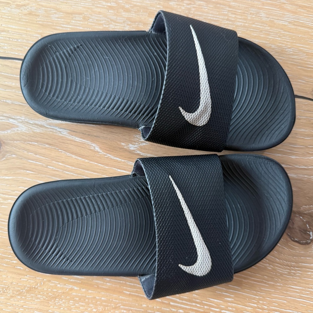 Nike Black Slide Sandals with White Logo